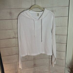 PINK Victoria’s Secret Hooded Long Sleeve Crop Top Size Large White